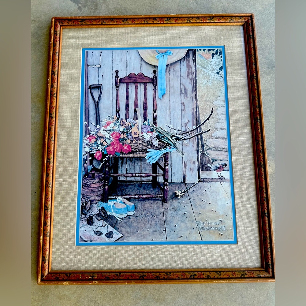 1969 Vintage Spring Flowers w/original Frame/Matted Print - by Norman Rockwell